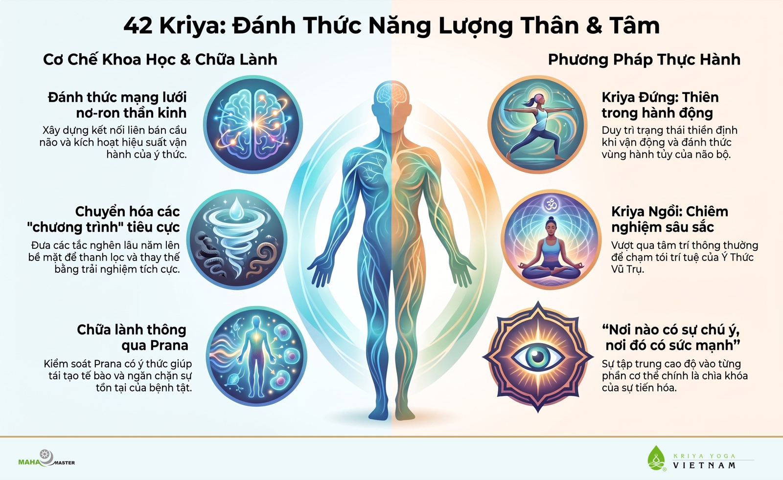 Sơ đồ tổng quan 42 Kriya: cơ chế đánh thức năng lượng thân và tâm